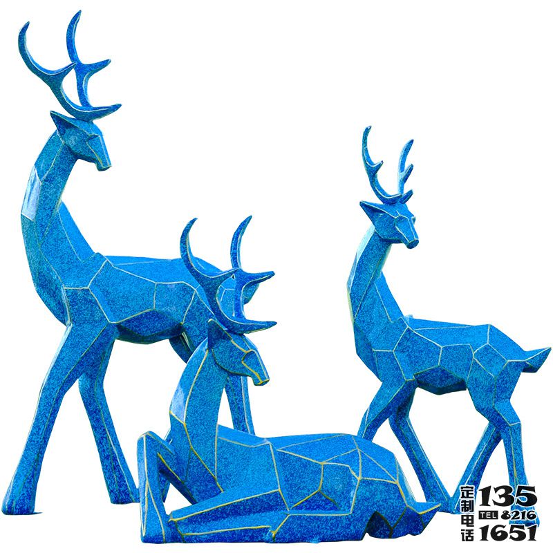 玻璃鋼彩繪幾何公園景區(qū)藍色鹿雕塑