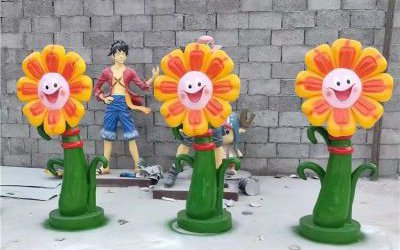幼兒園擺放玻璃鋼彩繪植物太陽(yáng)花朵雕塑