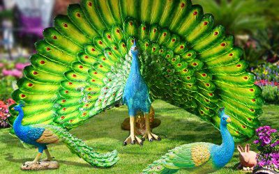 公園玻璃鋼彩繪仿真動(dòng)物孔雀雕塑