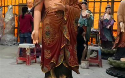 寺廟玻璃鋼彩繪創(chuàng)意三圣佛雕塑