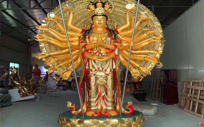 景區(qū)玻璃鋼彩繪貼金千手觀音雕塑