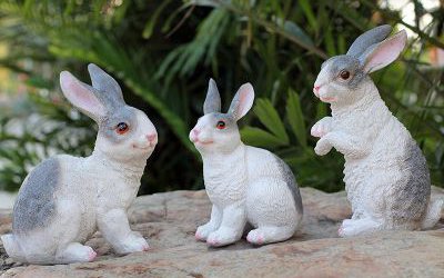 游樂(lè)場(chǎng)裝飾三只玻璃鋼仿真兔子雕塑